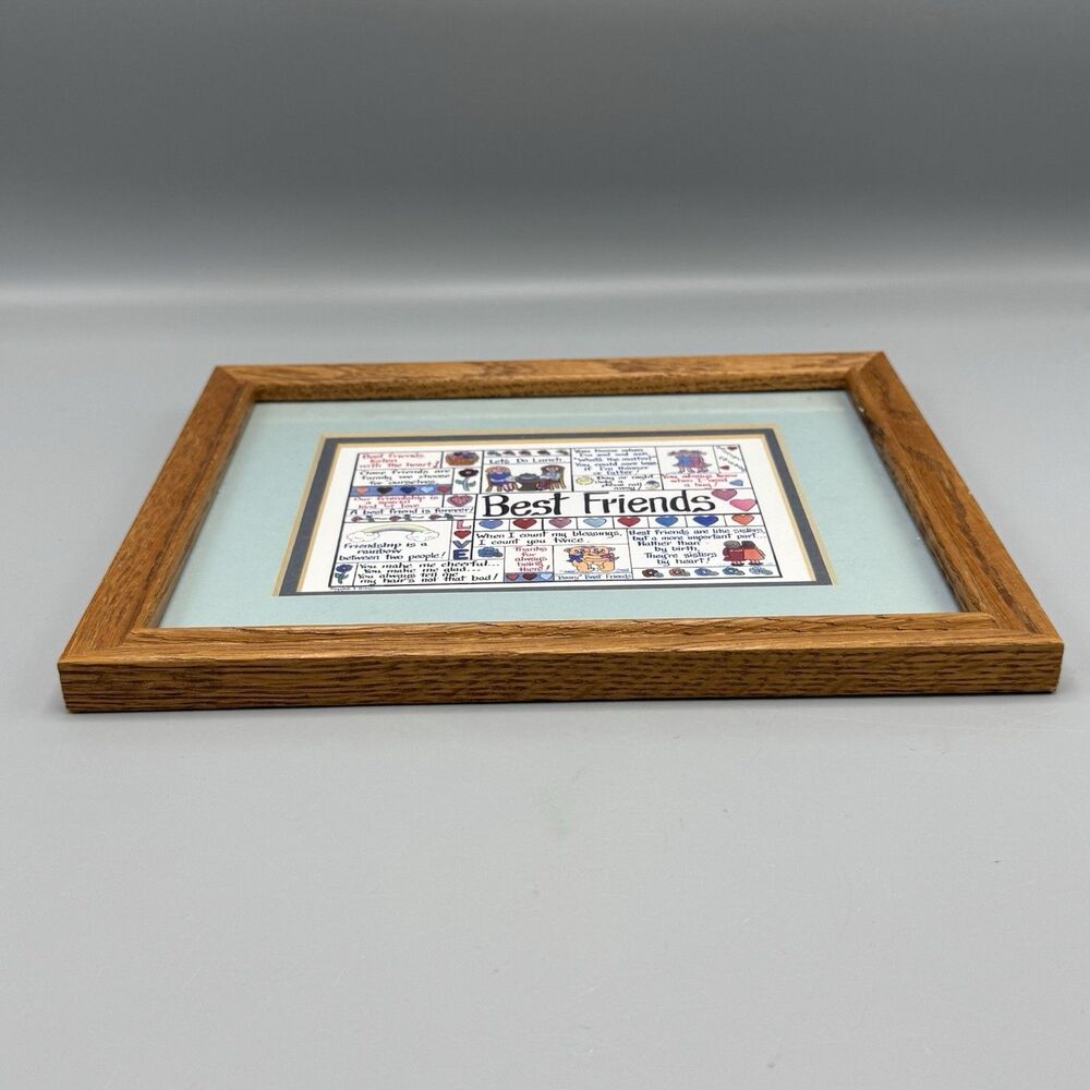 Giggles & Grins Wood Frame Matted Best Friends Print Friendship Love Kitschy Art - Picture 5 of 8